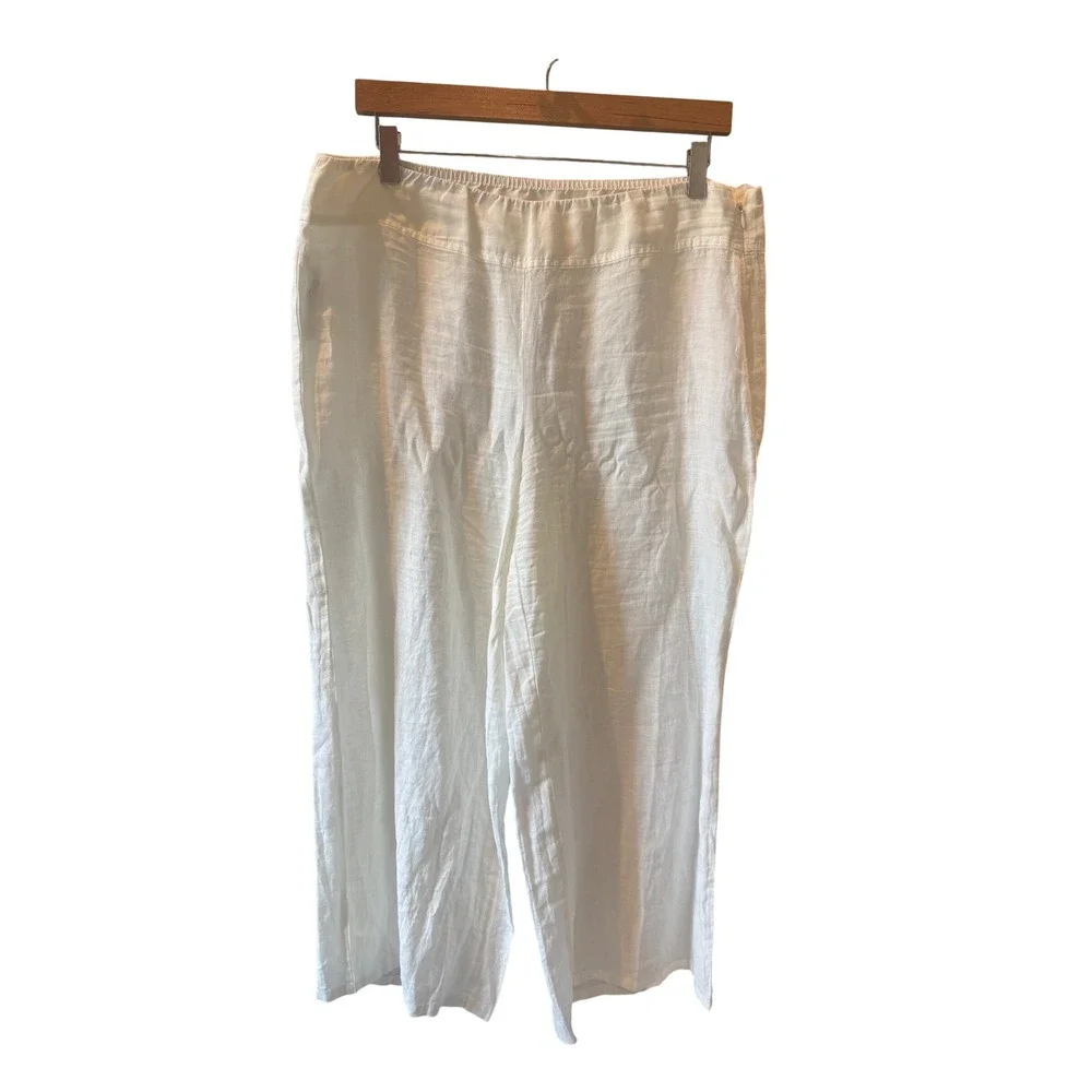 Eileen Fisher Womens White Linen Wide Leg Pants Side Zip Casual Summer Size M